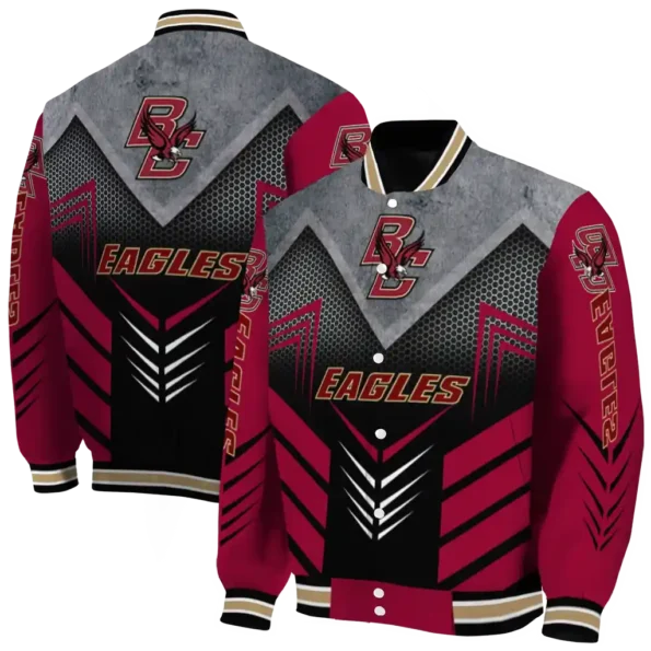 boston college eagles arrow layer maroon black varsity jacket fashion forward.webp