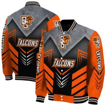 bowling green falcons arrow layer orange black varsity jacket fashion forward.webp