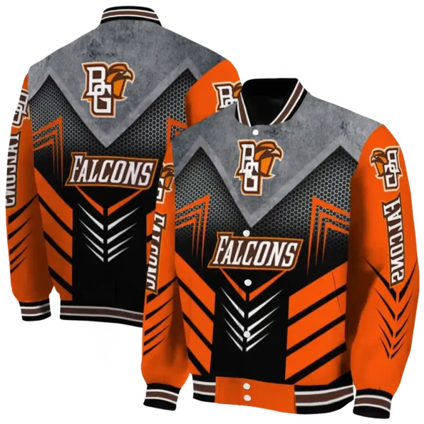 bowling green falcons arrow layer orange black varsity jacket fashion forward.webp