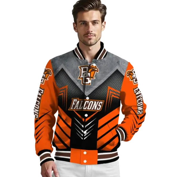 bowling green falcons arrow layer orange black varsity jacket high quality.webp