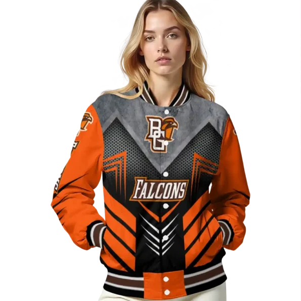 bowling green falcons arrow layer orange black varsity jacket latest model.webp