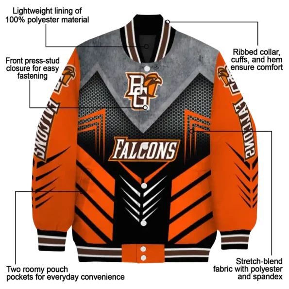 bowling green falcons arrow layer orange black varsity jacket new arrival.webp