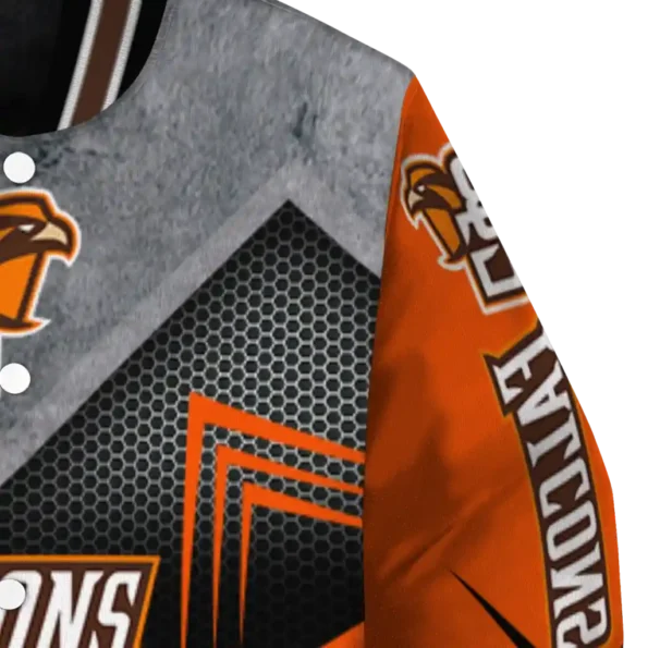 bowling green falcons arrow layer orange black varsity jacket premium grade.webp