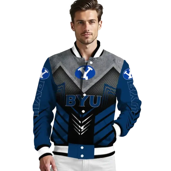 byu cougars arrow layer blue black varsity jacket high quality.webp