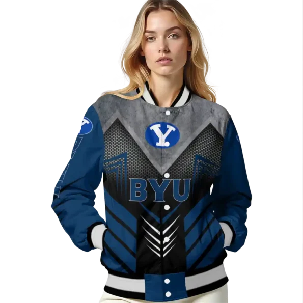 byu cougars arrow layer blue black varsity jacket latest model.webp