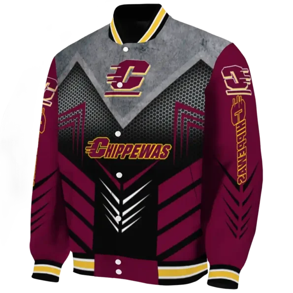 central michigan chippewas arrow layer maroon black varsity jacket best selling.webp