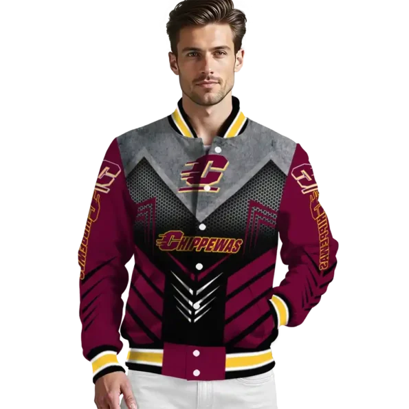 central michigan chippewas arrow layer maroon black varsity jacket high quality.webp