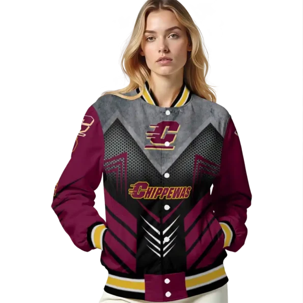 central michigan chippewas arrow layer maroon black varsity jacket latest model.webp