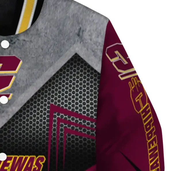 central michigan chippewas arrow layer maroon black varsity jacket premium grade.webp