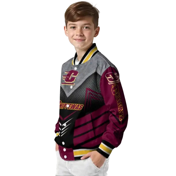 central michigan chippewas arrow layer maroon black varsity jacket trendy.webp