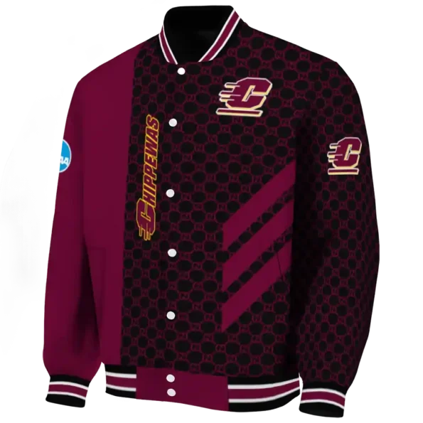 central michigan chippewas triple side stripes maroon black varsity jacket best selling