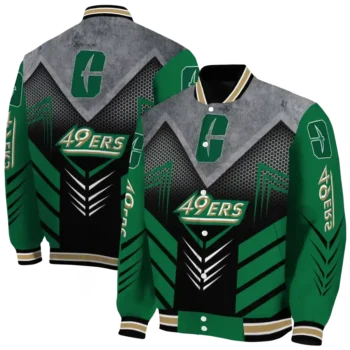 charlotte 49ers arrow layer green black varsity jacket fashion forward.webp