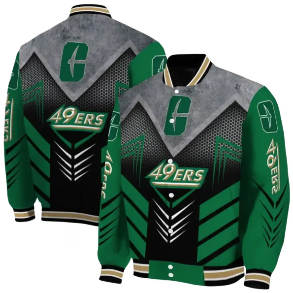 charlotte 49ers arrow layer green black varsity jacket fashion forward.webp