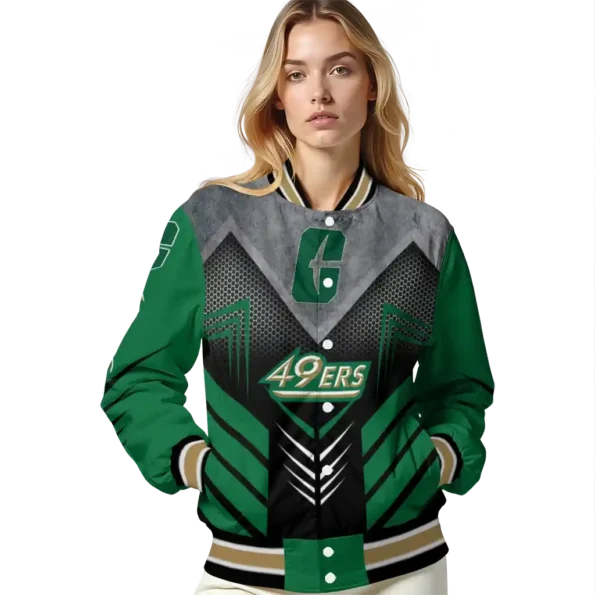 charlotte 49ers arrow layer green black varsity jacket latest model.webp