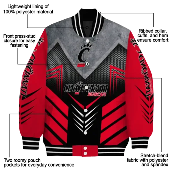 cincinnati bearcats arrow layer red black varsity jacket new arrival.webp