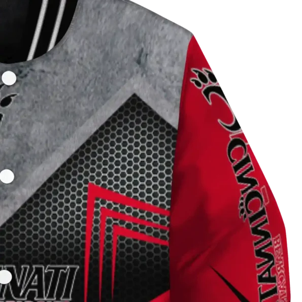 cincinnati bearcats arrow layer red black varsity jacket premium grade.webp