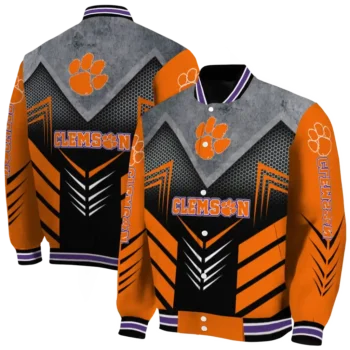clemson tigers arrow layer orange black varsity jacket fashion forward.webp