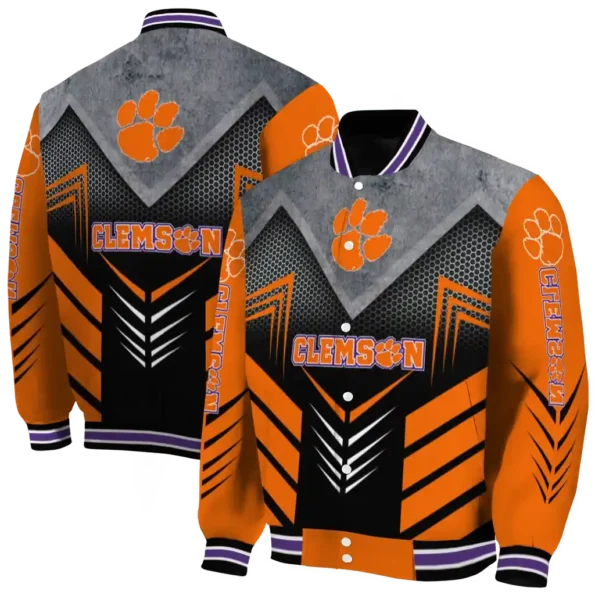 clemson tigers arrow layer orange black varsity jacket fashion forward.webp