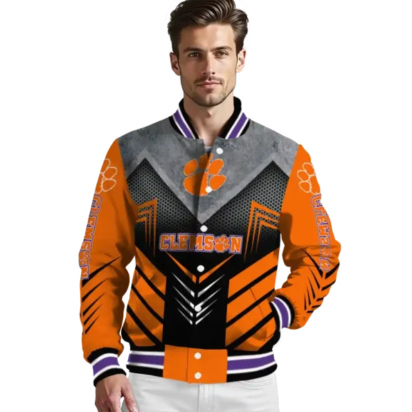 clemson tigers arrow layer orange black varsity jacket high quality.webp