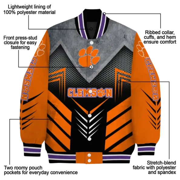 clemson tigers arrow layer orange black varsity jacket new arrival.webp