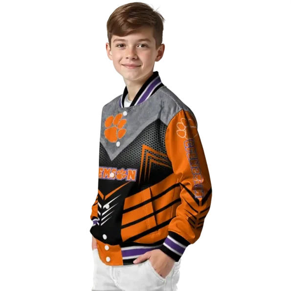 clemson tigers arrow layer orange black varsity jacket trendy.webp