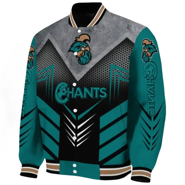 coastal carolina chanticleers arrow layer green black varsity jacket best selling.webp