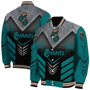 coastal carolina chanticleers arrow layer green black varsity jacket fashion forward.webp