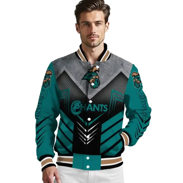 coastal carolina chanticleers arrow layer green black varsity jacket high quality.webp