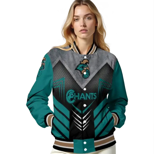 coastal carolina chanticleers arrow layer green black varsity jacket latest model.webp