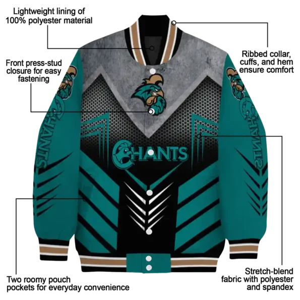 coastal carolina chanticleers arrow layer green black varsity jacket new arrival.webp