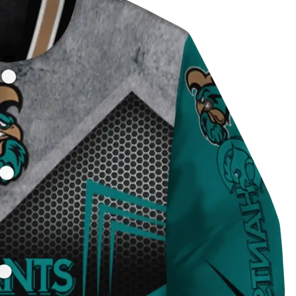 coastal carolina chanticleers arrow layer green black varsity jacket premium grade.webp