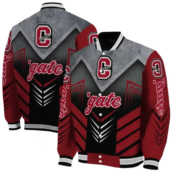 colgate raiders arrow layer maroon black varsity jacket fashion forward.webp