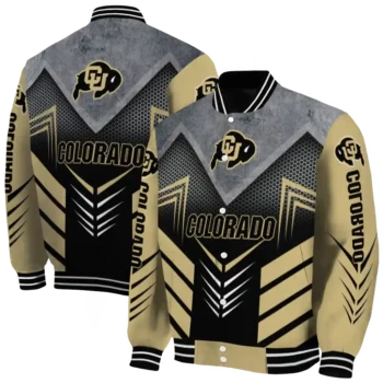 colorado buffaloes arrow layer gold black varsity jacket fashion forward.webp