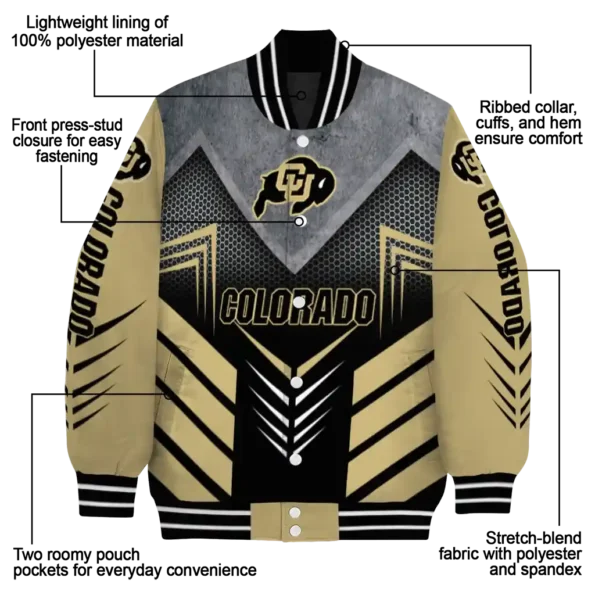 colorado buffaloes arrow layer gold black varsity jacket new arrival.webp
