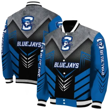 creighton bluejays arrow layer blue black varsity jacket fashion forward.webp