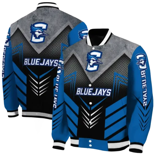 creighton bluejays arrow layer blue black varsity jacket fashion forward.webp