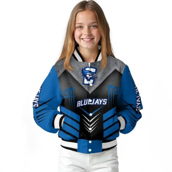 creighton bluejays arrow layer blue black varsity jacket top rated.webp
