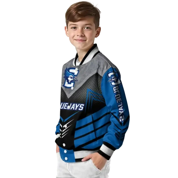 creighton bluejays arrow layer blue black varsity jacket trendy.webp