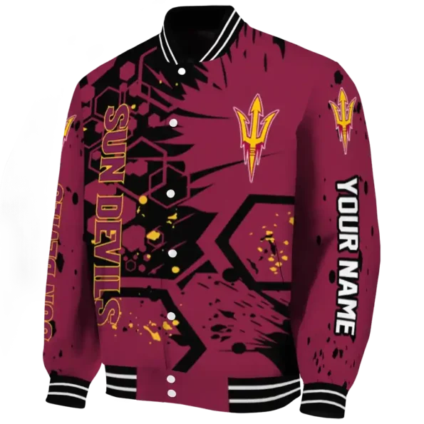 custom arizona state sun devils hexagon cluster maroon black varsity jacket best selling