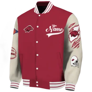 custom arkansas razorbacks wildcat pawprint red nude varsity jacket best selling.webp