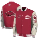 custom arkansas razorbacks wildcat pawprint red nude varsity jacket best selling.webp