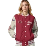 custom arkansas razorbacks wildcat pawprint red nude varsity jacket best selling.webp