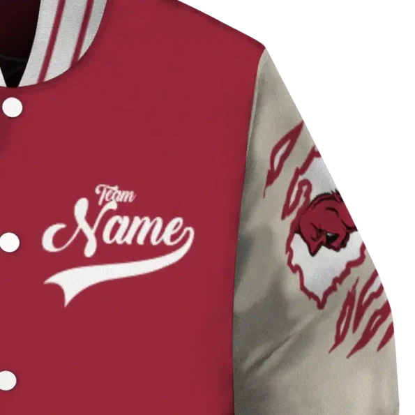 custom arkansas razorbacks wildcat pawprint red nude varsity jacket premium grade.webp