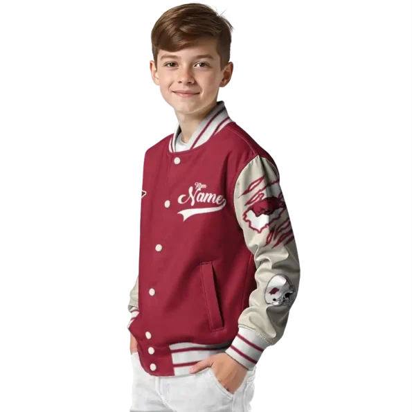 custom arkansas razorbacks wildcat pawprint red nude varsity jacket trendy.webp