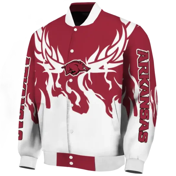 custom arkansas razorbacks winged blaze red white varsity jacket best selling