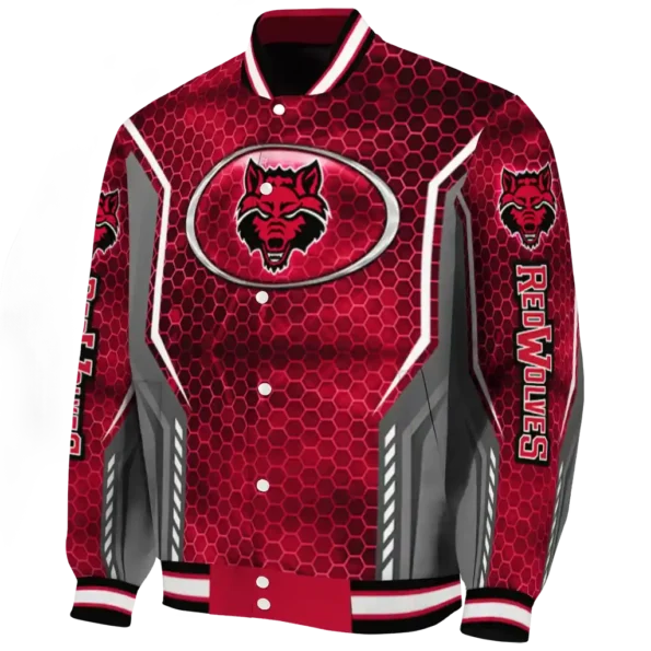 custom arkansas state red wolves power plate scarlet varsity jacket best selling