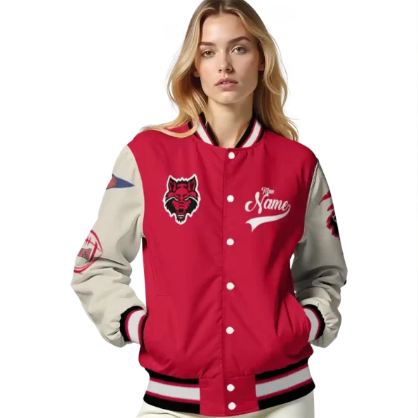 custom arkansas state red wolves wildcat pawprint scarlet nude varsity jacket latest model.webp
