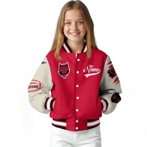 custom arkansas state red wolves wildcat pawprint scarlet nude varsity jacket top rated.webp