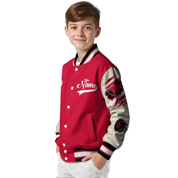 custom arkansas state red wolves wildcat pawprint scarlet nude varsity jacket trendy.webp