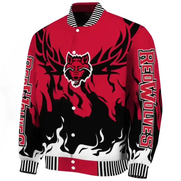 custom arkansas state red wolves winged blaze scarlet white varsity jacket best selling